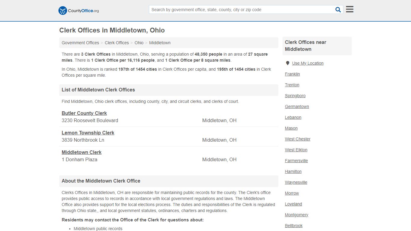 Clerk Offices - Middletown, OH (County & Court Records)