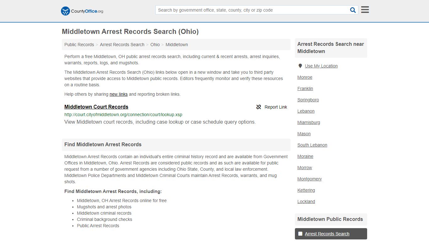 Arrest Records Search - Middletown, OH (Arrests & Mugshots) - County Office